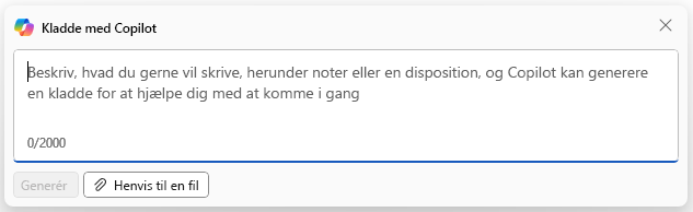 Skærmbillede af ruden Kladde med Copilot i Copilot i Word