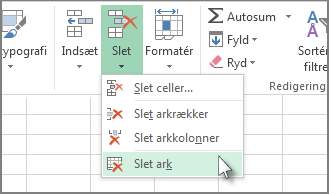 Klik på pilen under Slet, og klik derefter på Slet ark