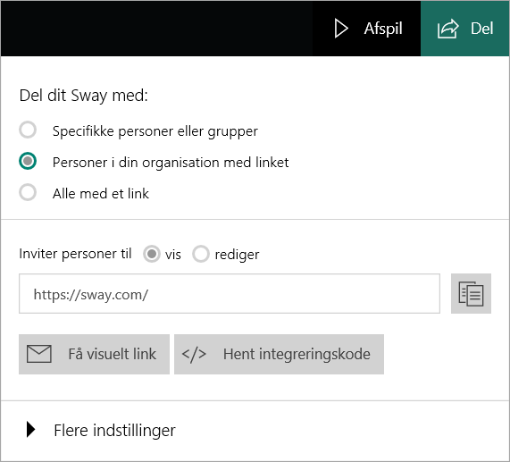 Sway-menu fra din organisationskonto