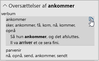 Oversættelsesindstillinger for et ord