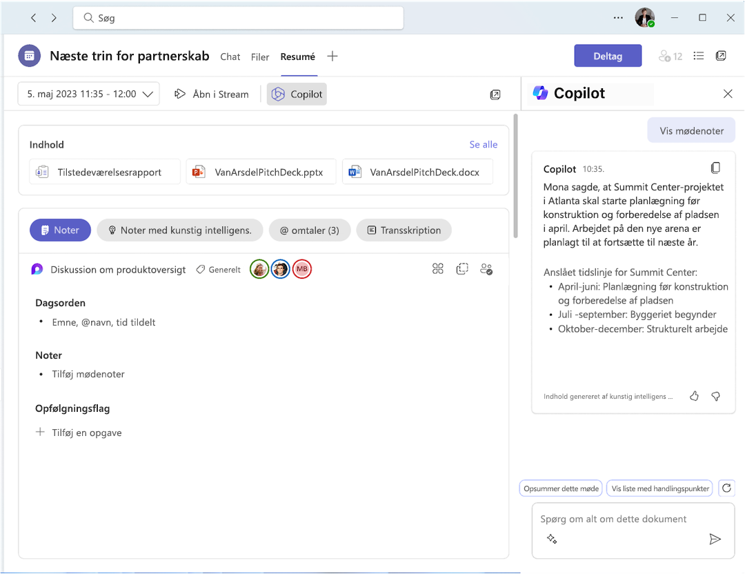 Copilot i mødeopsummering