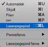 Vælg laserpegepind i pop op-menuen