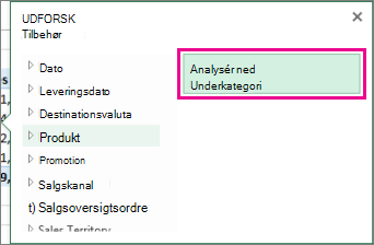 Knappen Analysér ned i feltet Gennemse