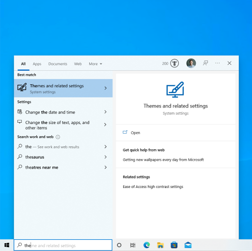 Windows 10 startside for søgning