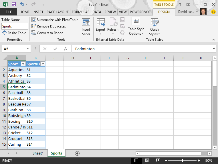 Navngive en tabel i Excel