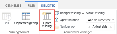 Knappen Opret visning på båndet i SharePoint-biblioteket.