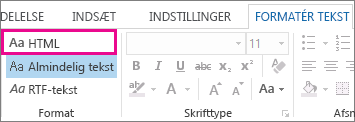 Indstillingen HTML-format under fanen Formatér tekst i en meddelelse