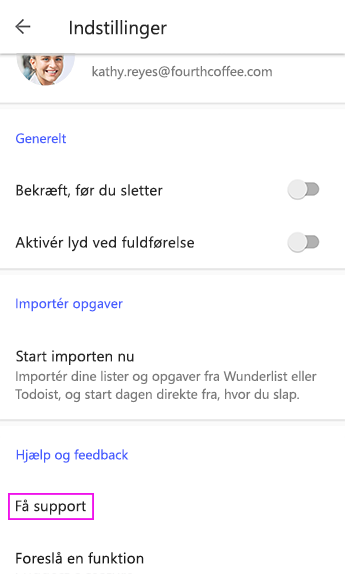 Tryk på Få support