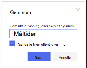 SharePoint Dialogboksen Gem visning i onlinelistevisning