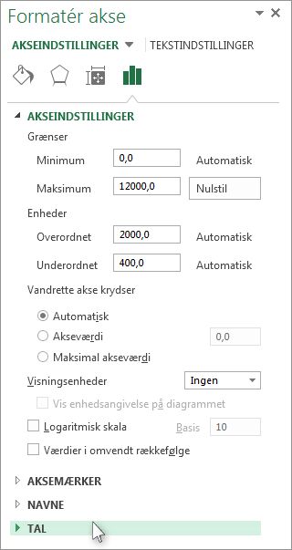 Indstillingen Tal i ruden Formatér akse