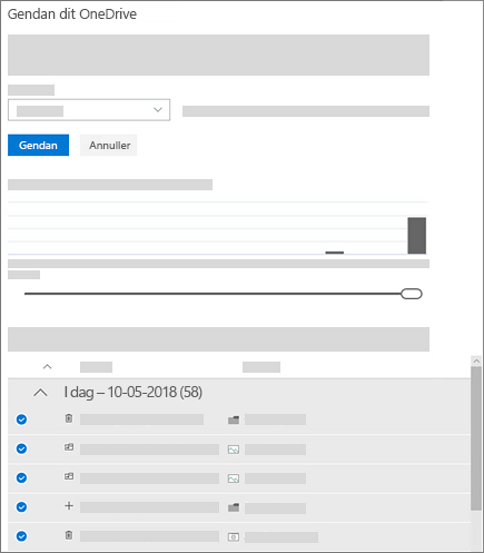 Skærmbillede af brug af aktivitetsdiagrammet og aktivitetsfeedet til at vælge aktiviteter i Gendan dit OneDrive