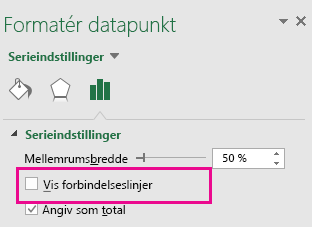 Opgaveruden Formatér datamærke med feltet Vis forbindelseslinjer umarkeret i Office 2016