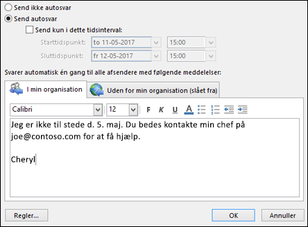 Indtast din besked til autosvar