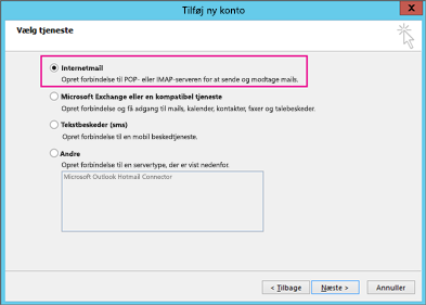 Vælg internet mail