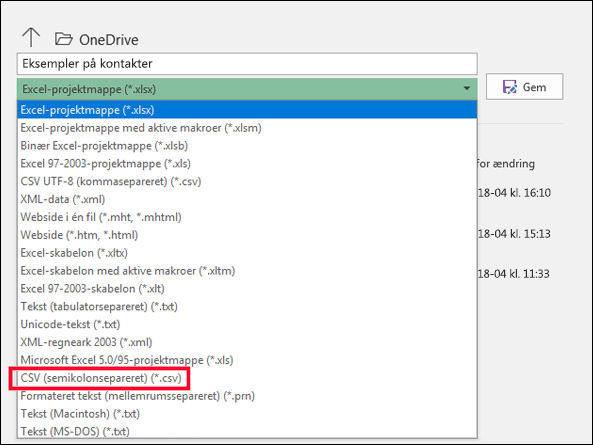 Gem din Excel-fil som en CSV-fil.