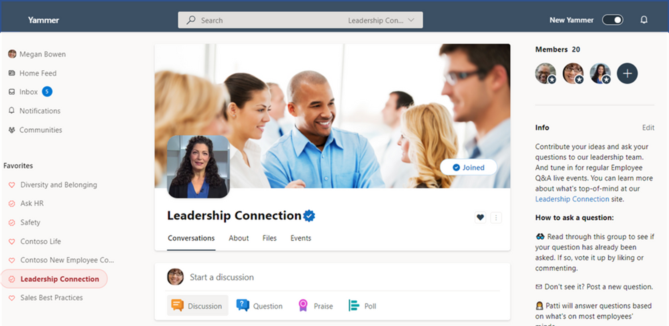 Billede af Yammer, der viser et community med en badge, der markerer det som officielt