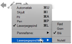 Du kan vælge rød, grøn eller blå for farven på laserpegepinden