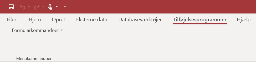 Skærmbillede af båndet Tilføjelsesprogrammer i Access