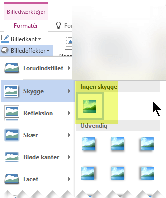 Deaktiver en billedeffekt, du ikke ønsker, ved at vælge indstillingen Ingen effekt.