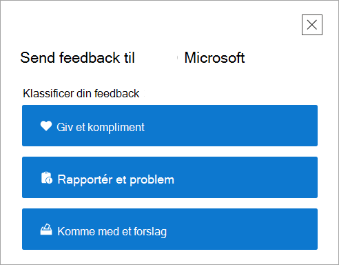 Siden Giv feedback på øverste niveau i appen Få hjælp.