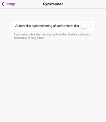 Deaktiver automatisk synkronisering i OneNote-indstillinger til iPad.