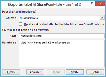 Guiden Eksportér til SharePoint