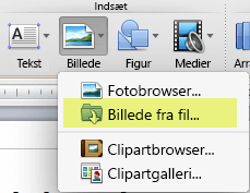Under Indsæt på fanen Hjem på båndet skal du klikke på Billede > Billede fra fil.