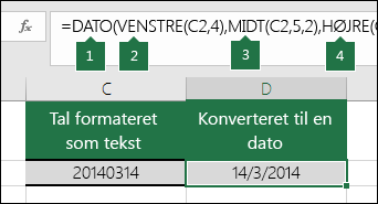 Konverter tekststrenge og tal til datoer