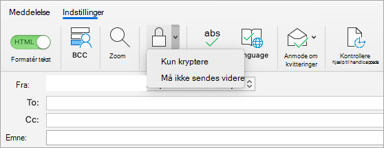 Viser knappen Kryptér i en mail