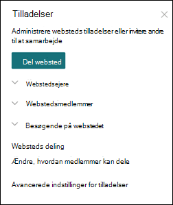 SharePoint-websteds tilladelses panel