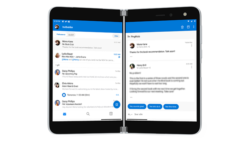 Outlook åben på Surface Duo
