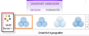 Indstillingen Skift farver i gruppen SmartArt-typografier