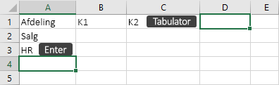 Angivelse af data i en celle