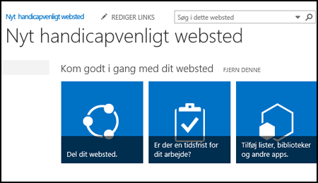 Skærmbillede af nyt SharePoint-websted, der viser felter, der bruges til tilpasning af websted