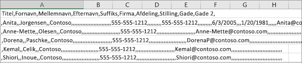 Et eksempel på en .csv-fil, der er gemt i .xls-format.