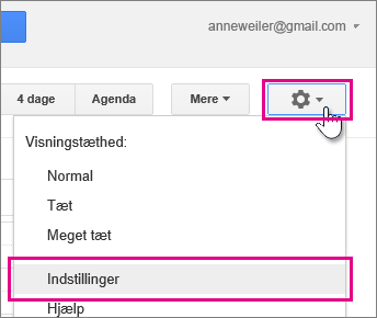 Google Calendar – indstillinger – indstillinger