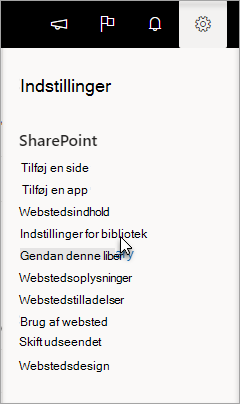 Gå til Indstillinger, Indstillinger for bibliotek