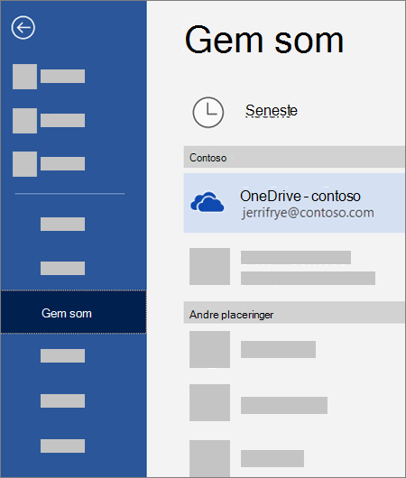 Gemme en fil fra Word til OneDrive for Business