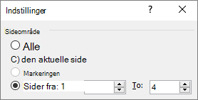 Angiv et sideområde i felterne Fra og Til.