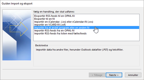 Guiden Importér og eksportér – importere fra et andet program eller en anden fil