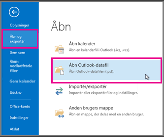 Åbn en Outlook-datafil