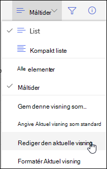 SharePoint Menuindstillingen Rediger aktuel visning online