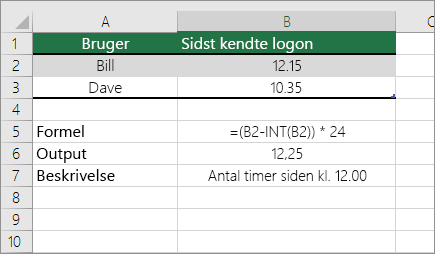 Eksempel: Konvertér timer fra standardformat for klokkeslæt til et decimaltal