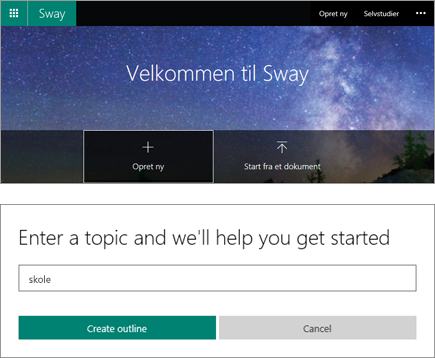 Sammensat skærmbillede af Velkommen til Sway skærmen og ruden QuickStarter emne posten.