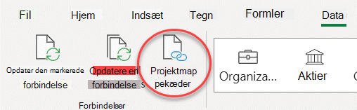 Kommandoen Projektmappelinks på båndet