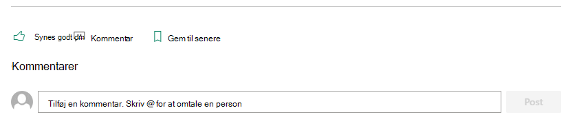 Afsnittet Kommentarer på en SharePoint-side giver læserne feedback til forfatteren.