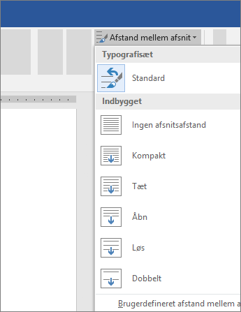 Indstillinger til ændring af afsnitsafstand i Word