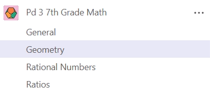 En kanal kaldet "Pd 3 7. klasse matematik" har kanalerne Generelt, Geometri, Rationale tal og Proportioner.