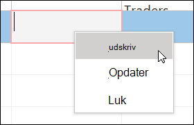 Skærmbillede af en genvejsmenu i en Access-formular