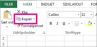 Klik på Kopiér under fanen Hjem.